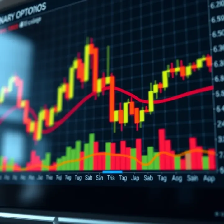 Graph displaying advanced binary options trading strategies with candlestick patterns and trend lines