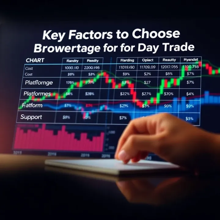 Chart showing key factors to evaluate when selecting a brokerage for day trading including costs, platform features, and support
