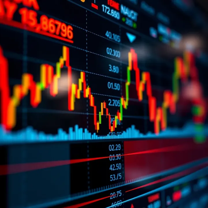 Graph displaying fluctuating stock prices illustrating day trading activity