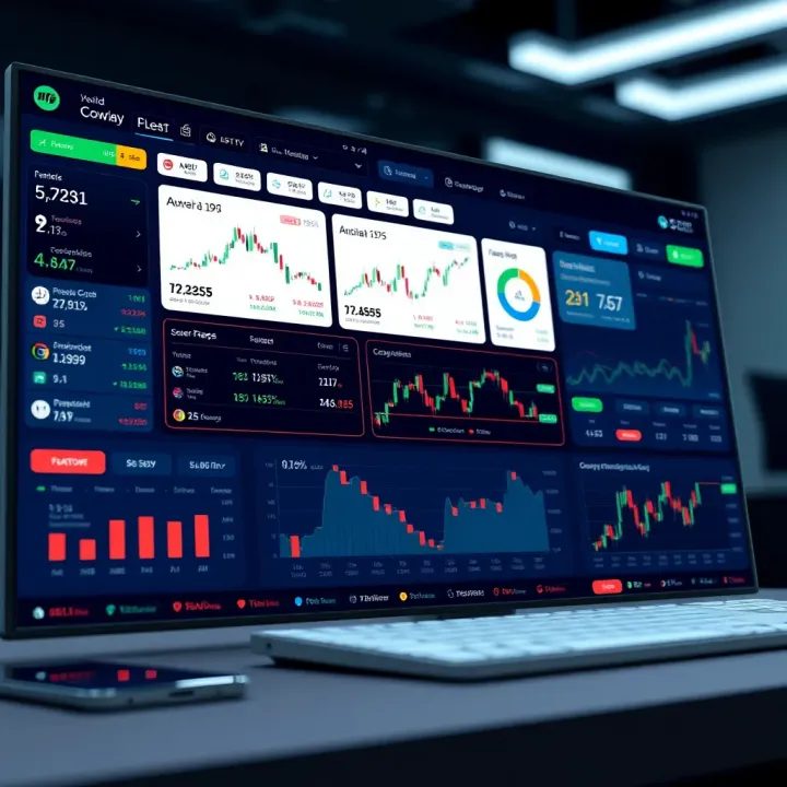 Dashboard displaying various copy trading platform features and trader performance metrics