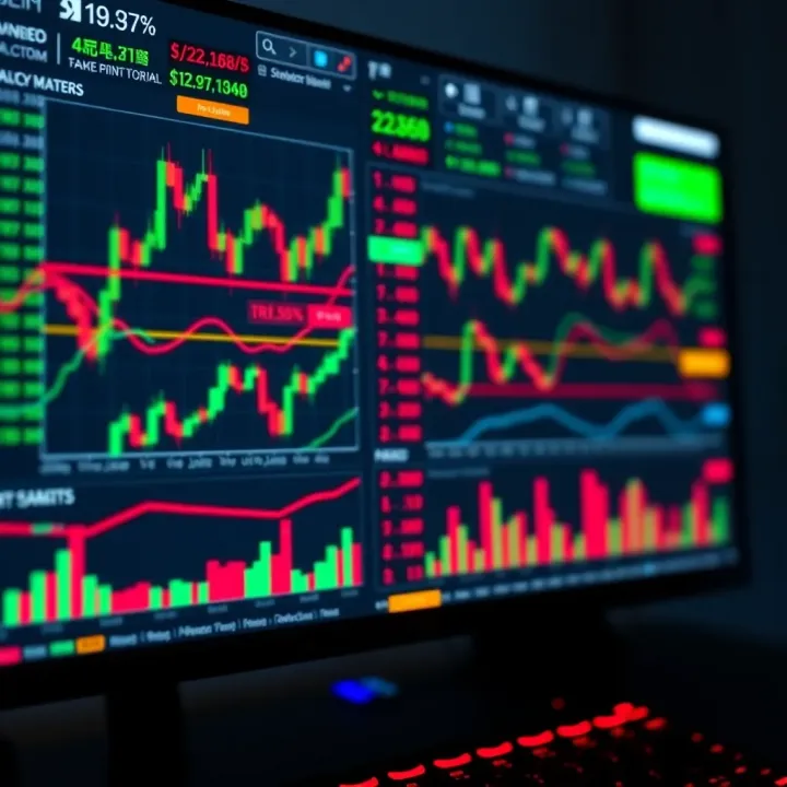 Dashboard displaying multiple financial charts and trading indicators on a computer screen