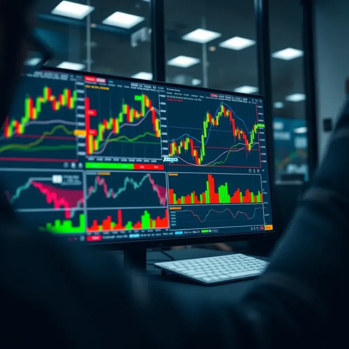 User interface of a day trading platform showing various stock charts and analytical tools on screen