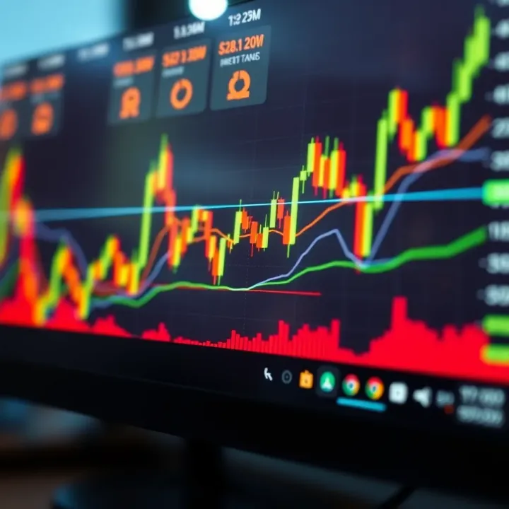 Graph showing financial market trends and binary options trading indicators