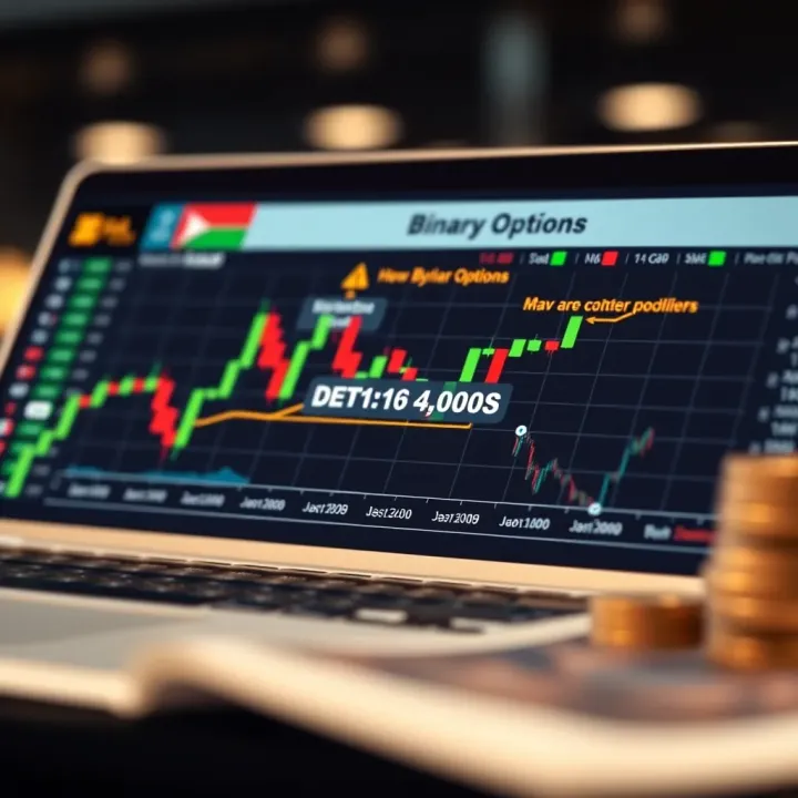 Diagram illustrating the mechanism of binary options trading with market trends and decision points