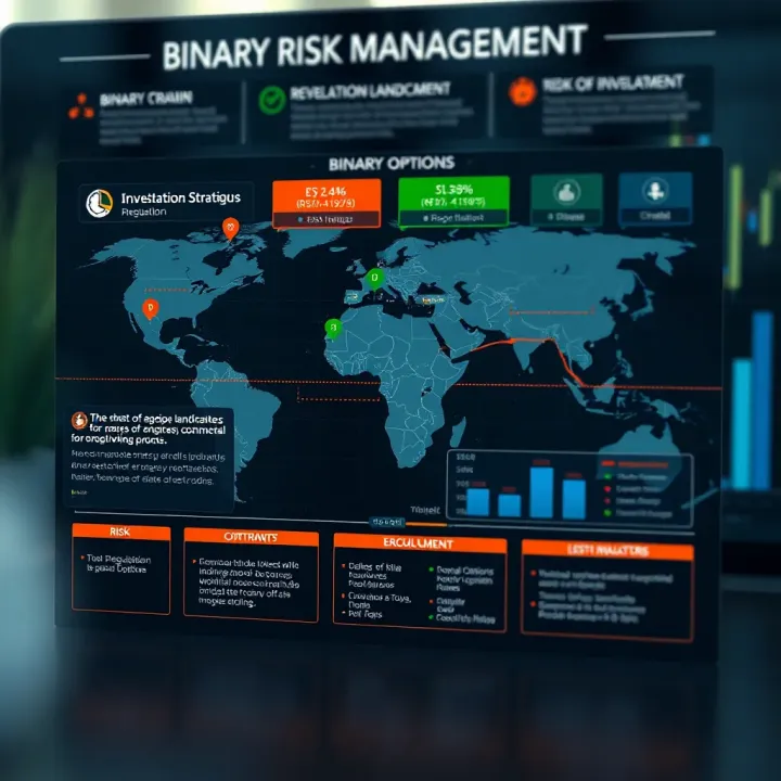 Graphic showing global regulation landscape for binary options with risk indicators and investment strategies