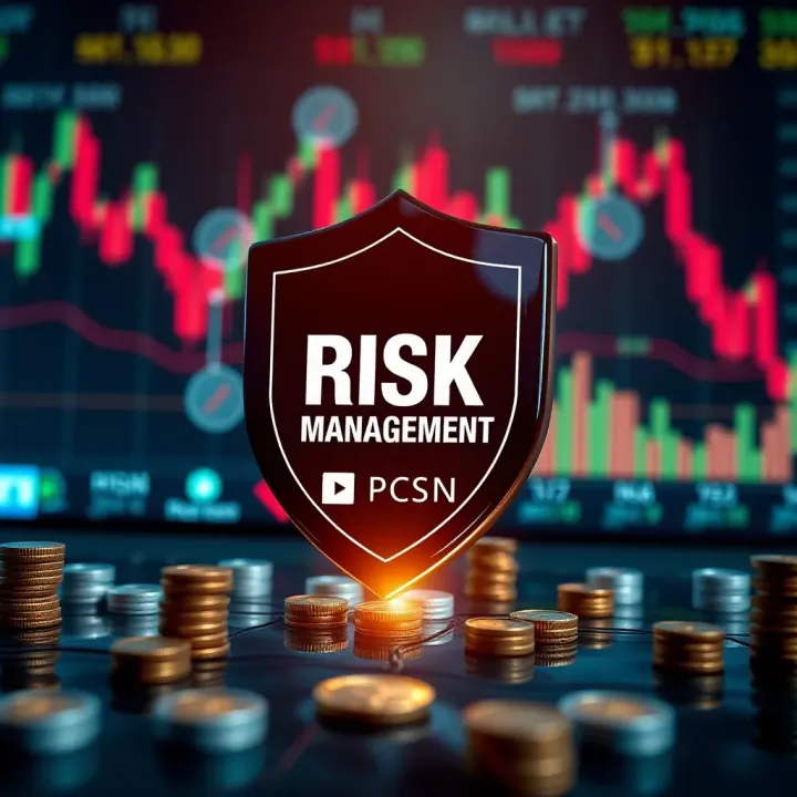 Visual representation of risk management concepts with a shield and financial icons