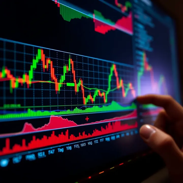 Chart showing various binary options signals with indicators and trend lines