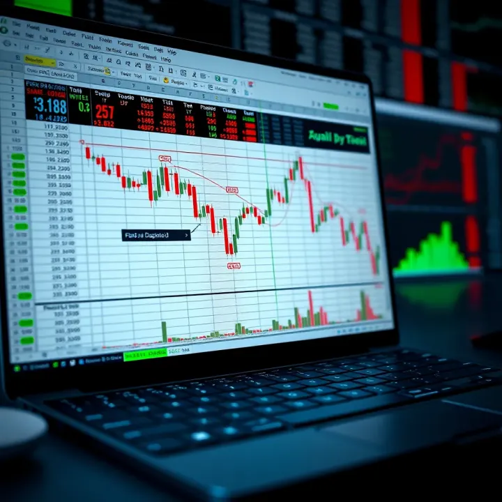 Spreadsheet interface showing financial charts and binary options data