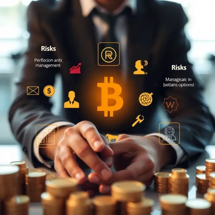Illustration depicting strategies, risk management, and regulatory icons related to safe binary options investments