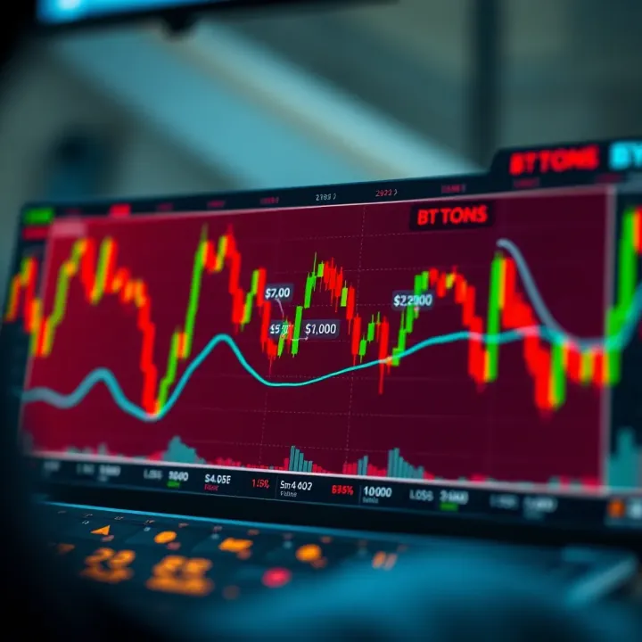 Graph illustrating the dynamics of binary options trading with potential profit and loss zones