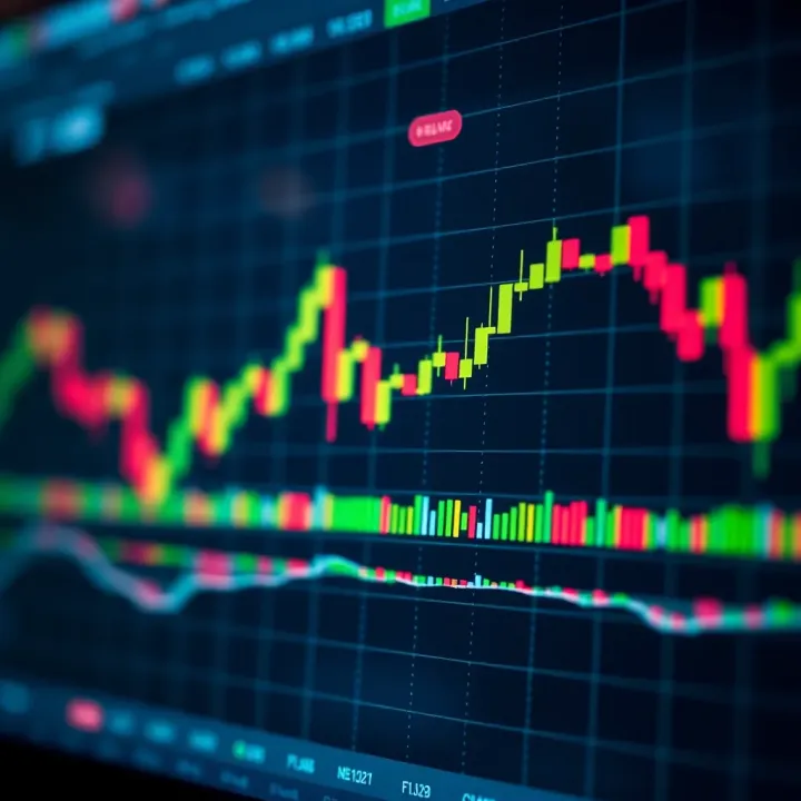 Graph showing binary options trading indicators on financial chart