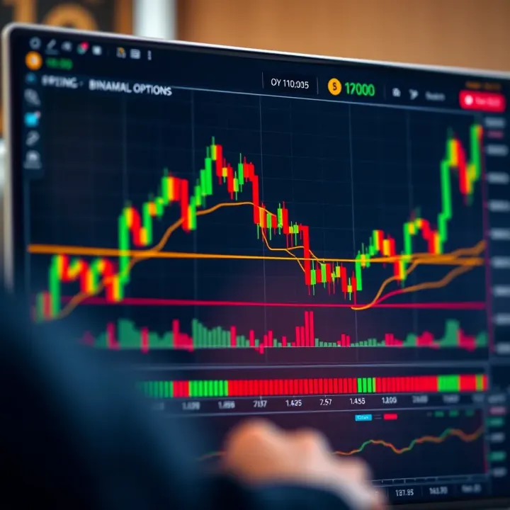 Financial chart displaying various binary options trading patterns and strategies