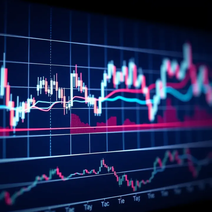 Financial chart displaying fluctuating lines representing binary options trading trends