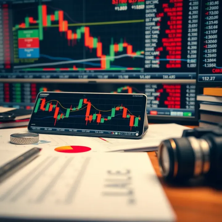 Conceptual illustration of trading tools and charts used in binary options analysis