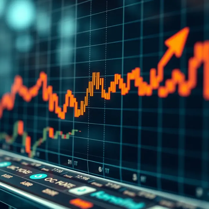 Graph showing binary options trading trends with upward and downward arrows