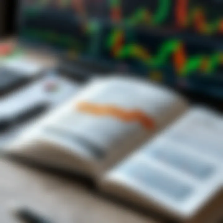 Open book with highlighted text and financial charts illustrating practical application of day trading knowledge