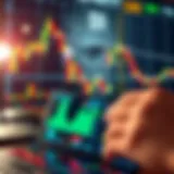 Digital representation of binary options trading with financial charts and data