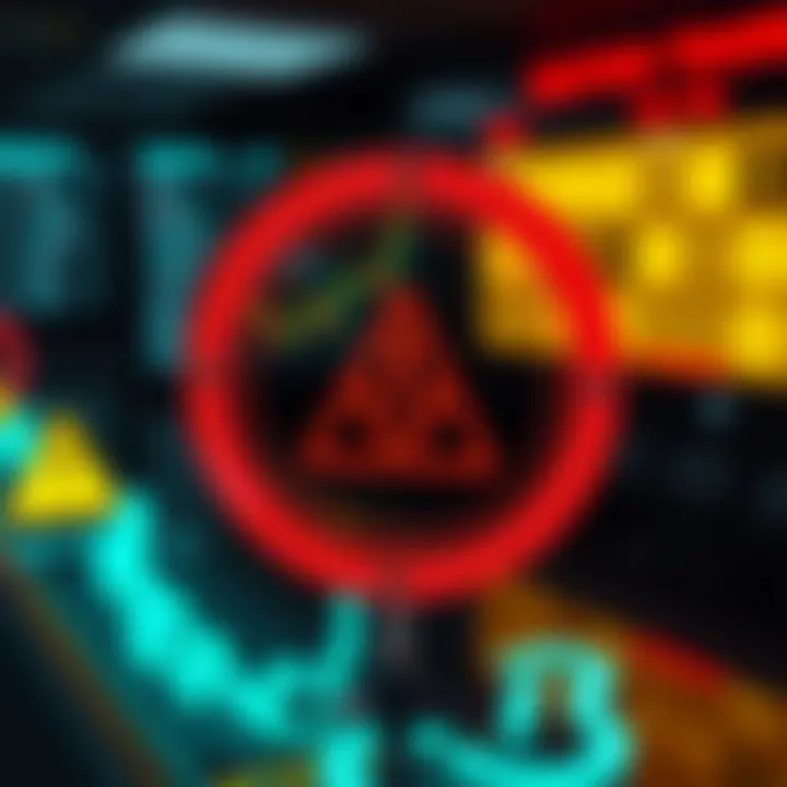 Conceptual graphic showing regulatory symbols and warning signs related to binary options trading risks