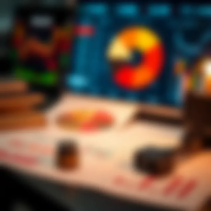 Business tools and charts depicting market opportunities and risks