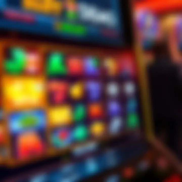 Slot machine interface showing various symbols and paylines on a digital screen