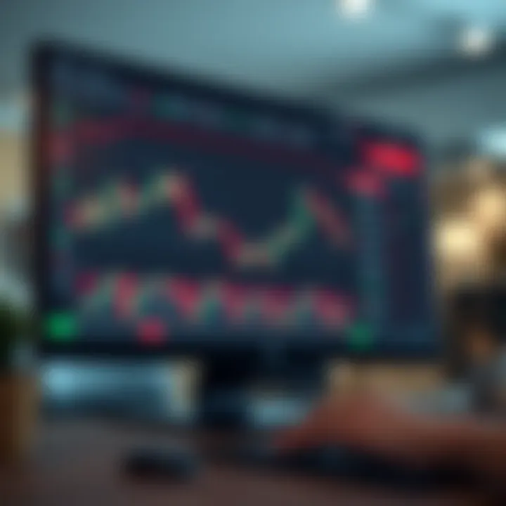 Trading platform interface showing candlestick charts and trading tools for practice