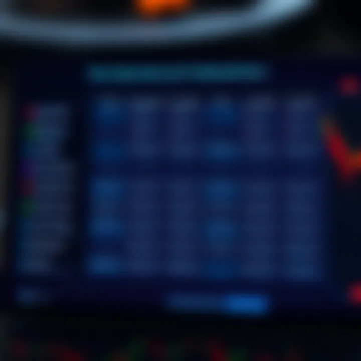 Comparison chart displaying features of different trading brokers