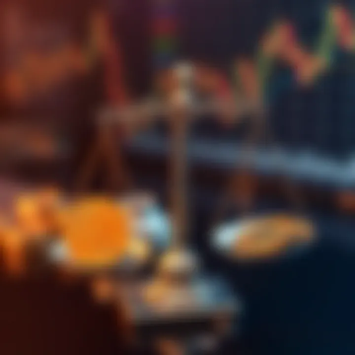 Illustration of risk and reward balance in cryptocurrency copy trading showing scales and digital coins