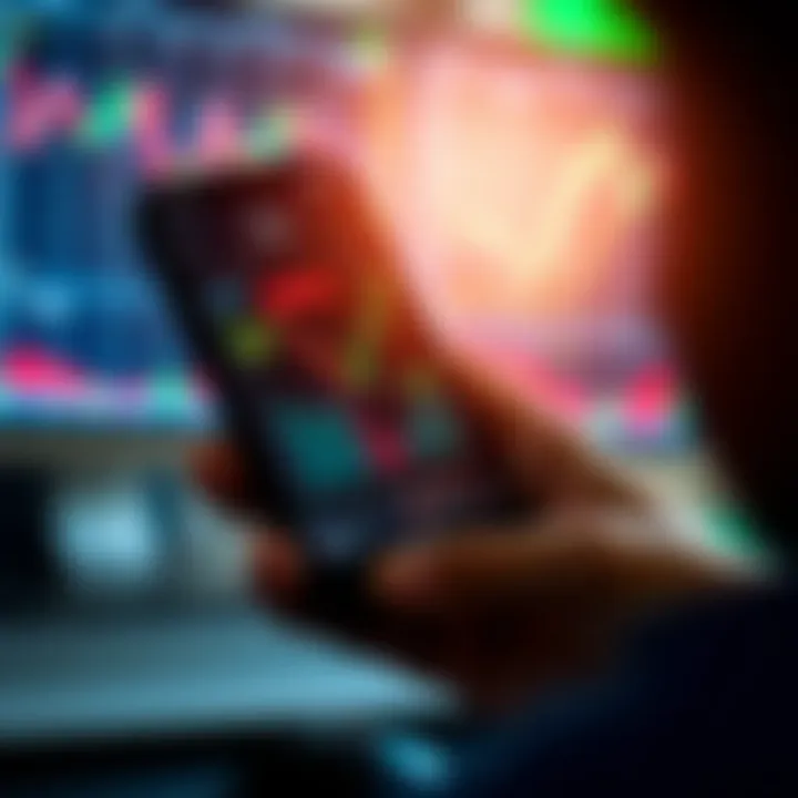 Smartphone screen displaying a day trading app interface with stock charts and real-time data