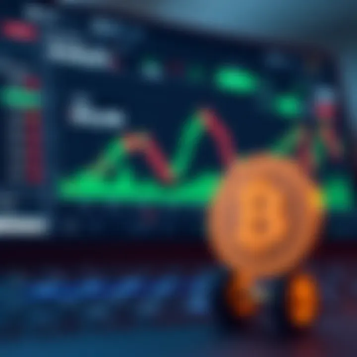 Illustration showing a digital trading platform with demo account balance and virtual currency icons