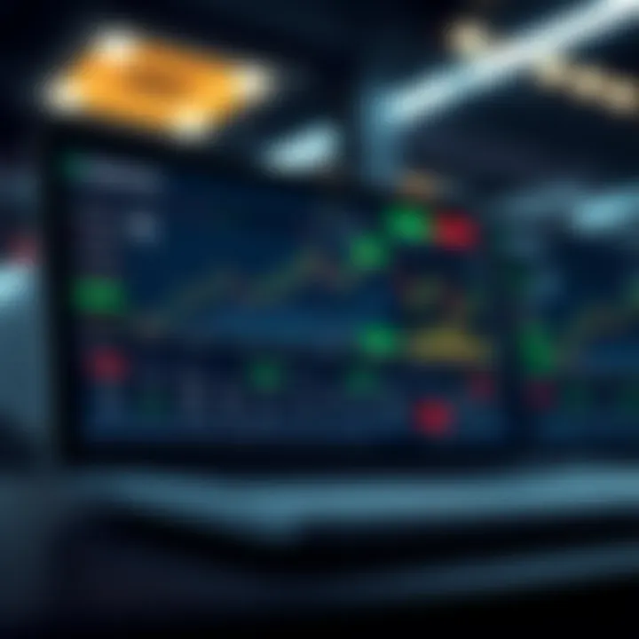 Digital platform displaying a demo trading account interface with charts and virtual currency balances