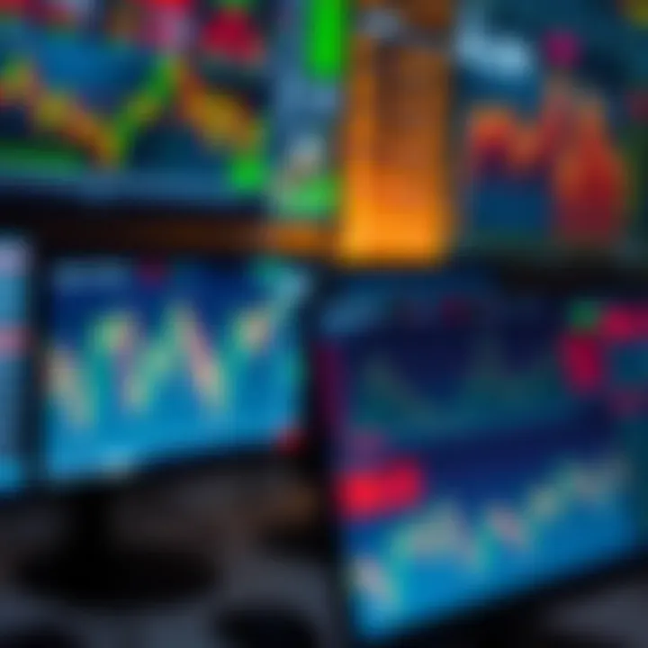 Financial data charts and economic indicators on digital screens