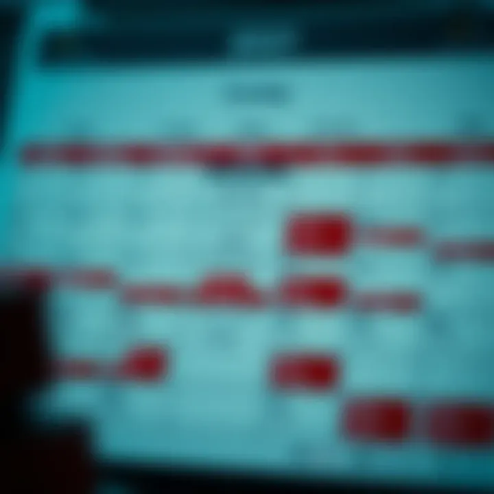 Detailed economic calendar showing key financial indicators and event dates