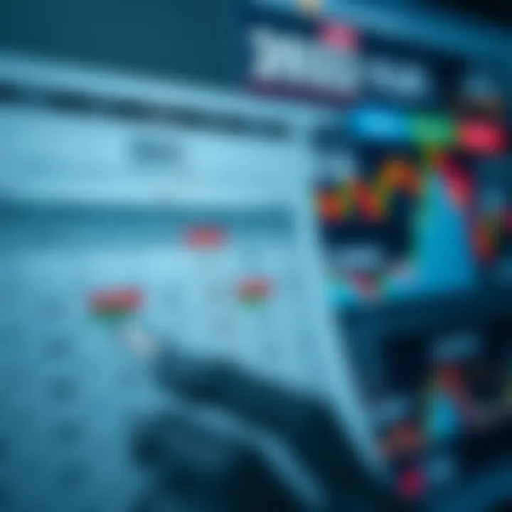 Calendar with economic event dates marked and financial charts