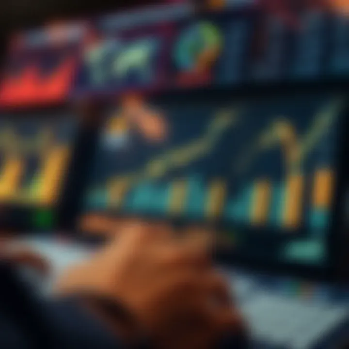 Conceptual representation of data analysis with graphs, statistics, and economic symbols illustrating investment decision-making