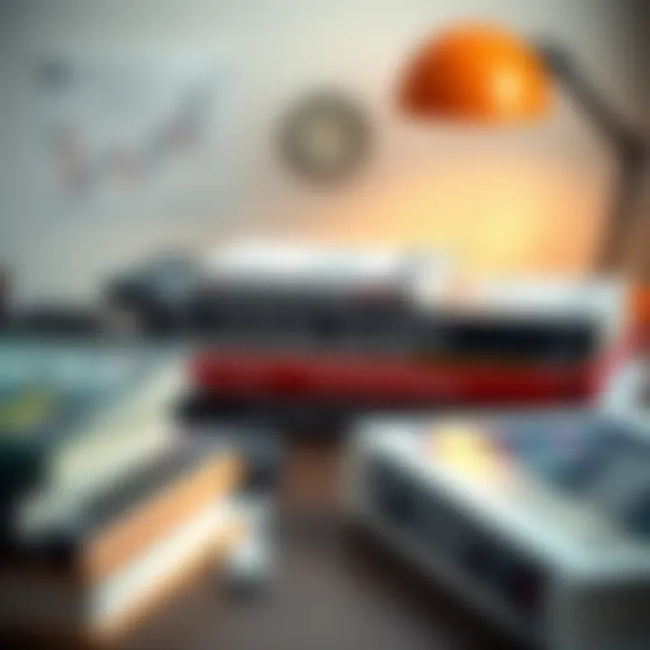 Books on financial trading and price action strategies arranged on a desk