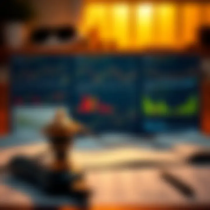 Illustration of fundamental and technical analysis tools including charts, economic news, and investment strategy elements