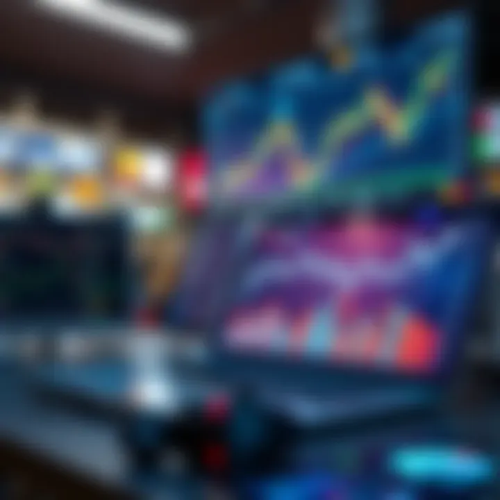 Illustration of software tools displaying market insights and graphical data representations