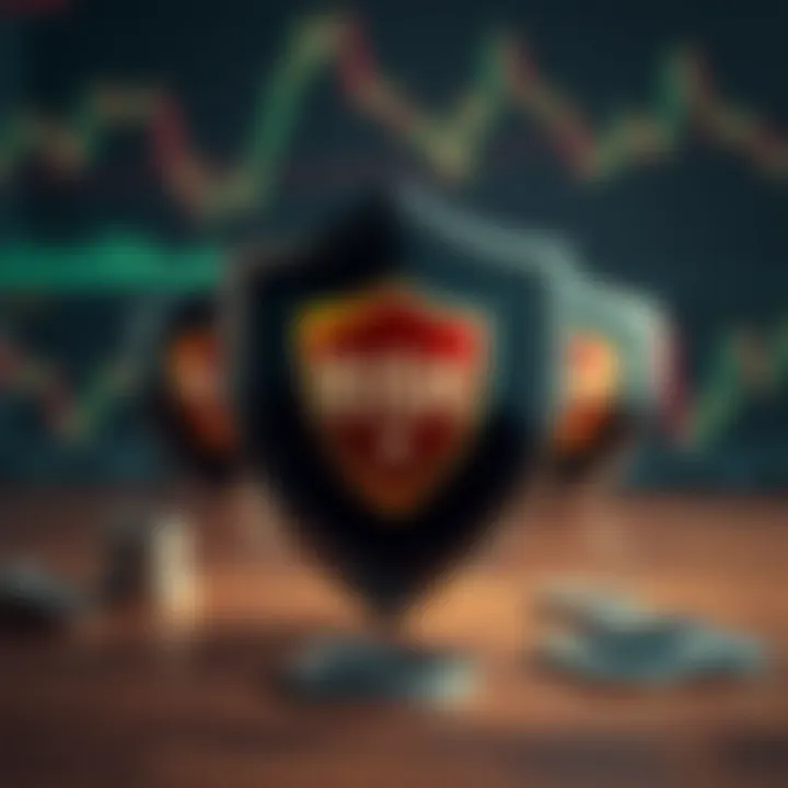 Visual representation of risk management strategies for binary options with protective shields and strategy symbols