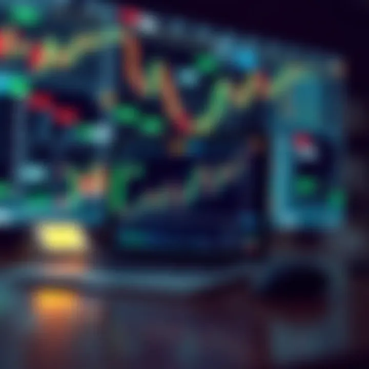 Illustration showing binary options trading concepts with charts and digital financial icons