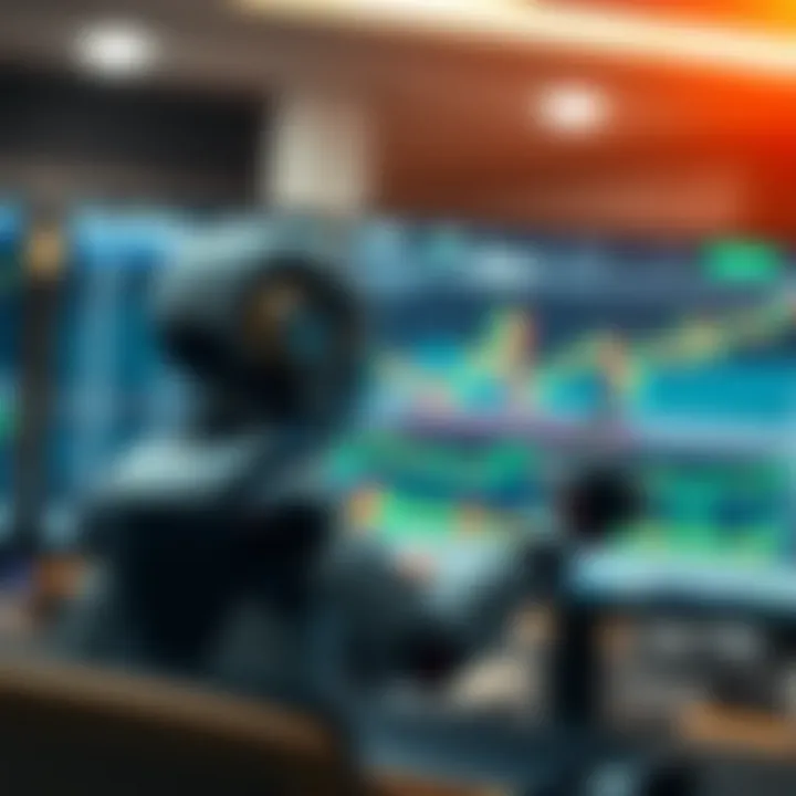 Illustration of a digital robot analyzing binary options trading charts on a computer screen