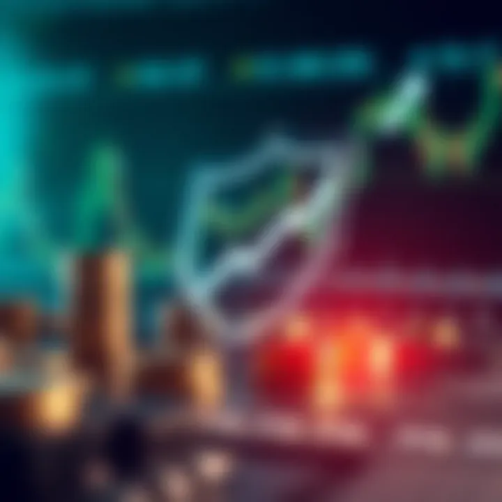 Secure investment concept with a shield and upward trending financial graph