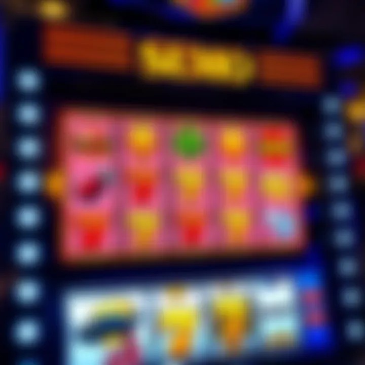 Illustration of a demo slot machine screen showing game symbols and payout lines
