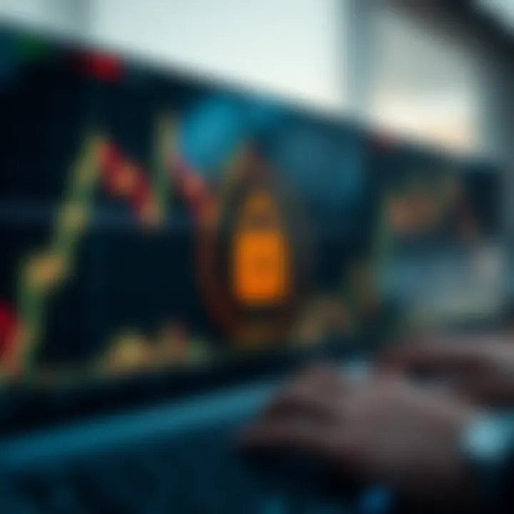 Secure trading environment showcasing encryption and digital security symbols over trading interface