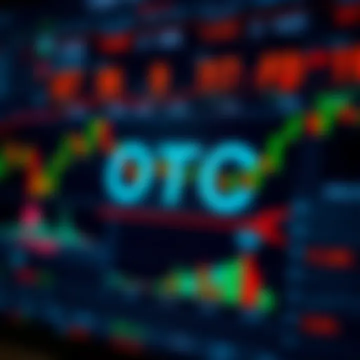 Conceptual illustration showing over-the-counter trading in binary options with digital charts and financial symbols
