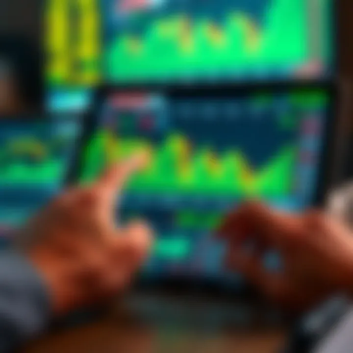 Illustration showing hands interacting with digital financial charts and economic data on a tablet