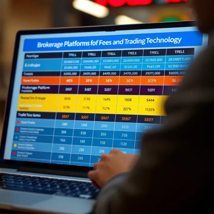 Comparison chart showing brokerage platforms with costs and technology features