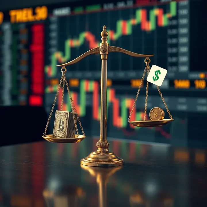 Conceptual illustration of risk management with balanced scales and financial symbols