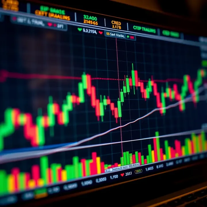 Graph showing CFD price fluctuations with technical indicators and trend lines