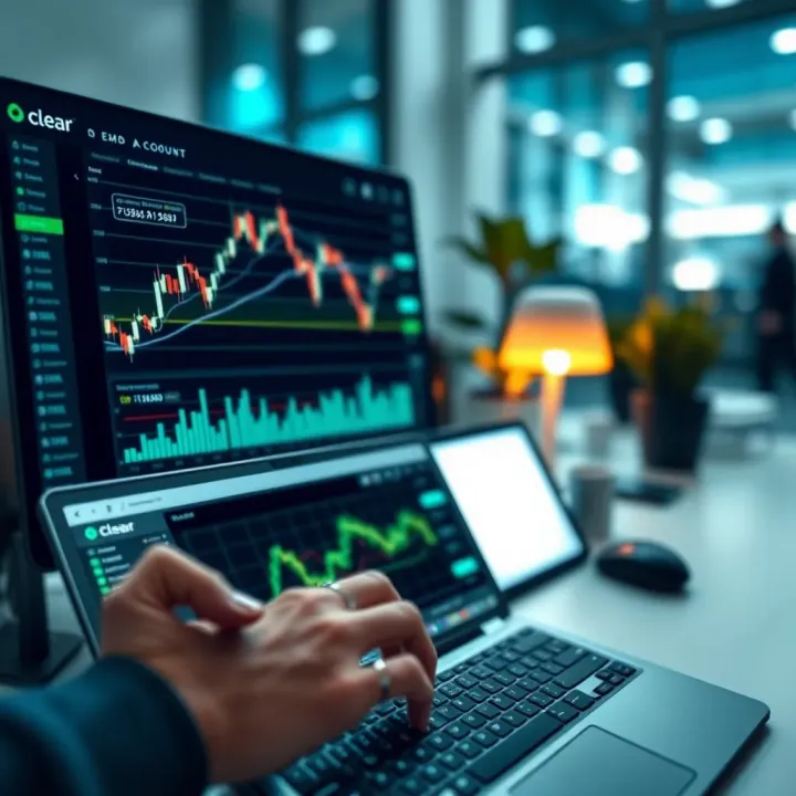 Trading platform interface displaying demo account features and market charts