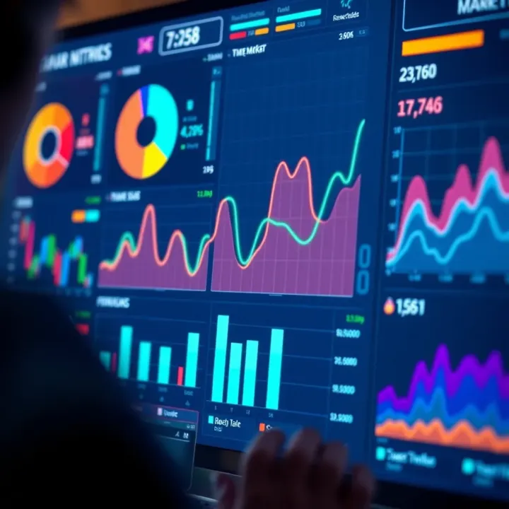 Graphical representation of market trends and competitor analysis on a digital dashboard